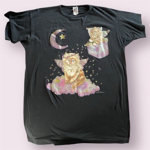 VTG Cat Graphic Oversized Atlas Sports Shirt- Nighty Shirt- Cottagecore Vintage - Picture 2 of 7